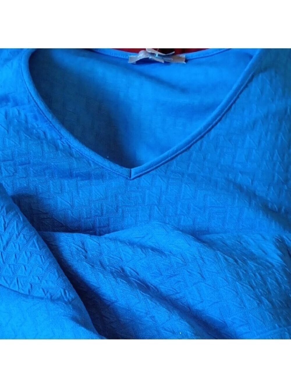 NY Collection Blue V-Neck 3/4 Sleeve Flare Dress Large - Picture 3 of 8